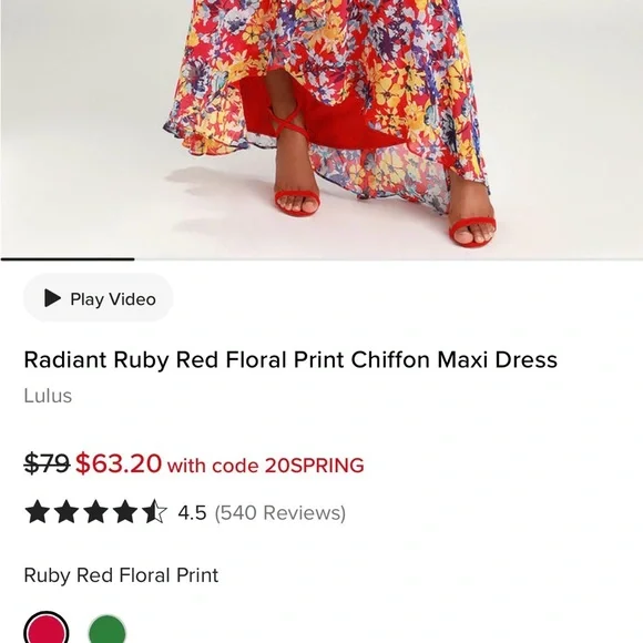 Lulus Women’s Radiant Ruby Red Floral Print Chiffon Maxi Dress Size Medium NWT - Picture 4 of 16